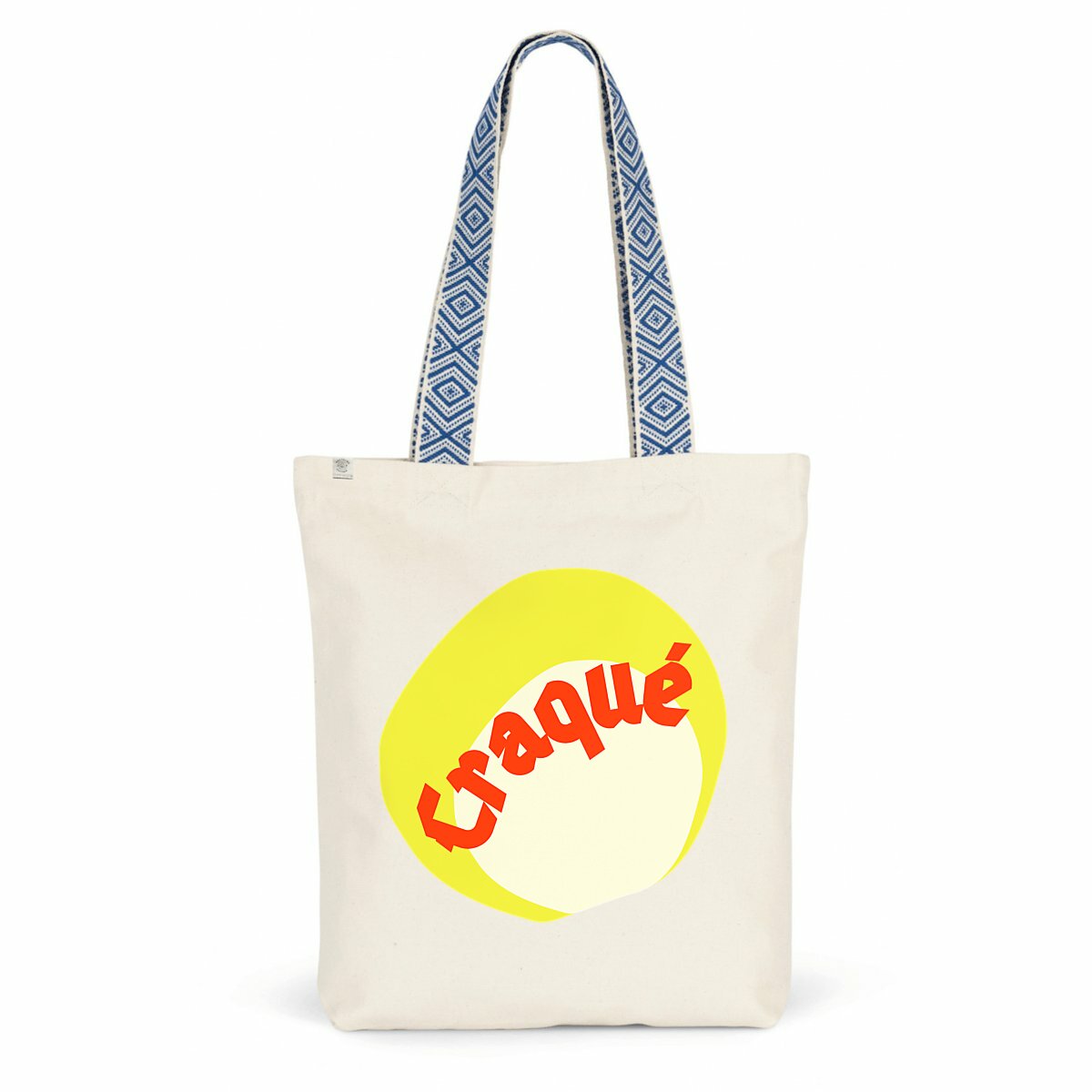 Craqué Tote bag écologique anse en tissu 2 coloris - tampon rouge blanc jaune