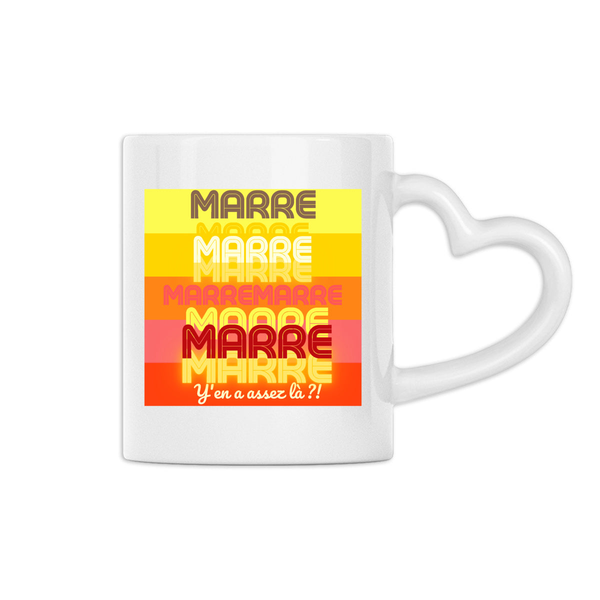 MARRE ? TAMPON SOLEIL ? Mug céramique à anse coeur 2 couleurs