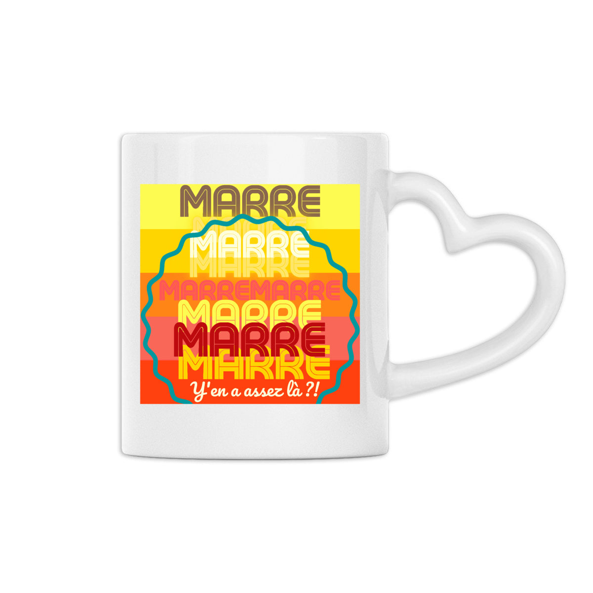 MARRE ? TAMPON SOLEIL ? Mug céramique à anse coeur 2 couleurs