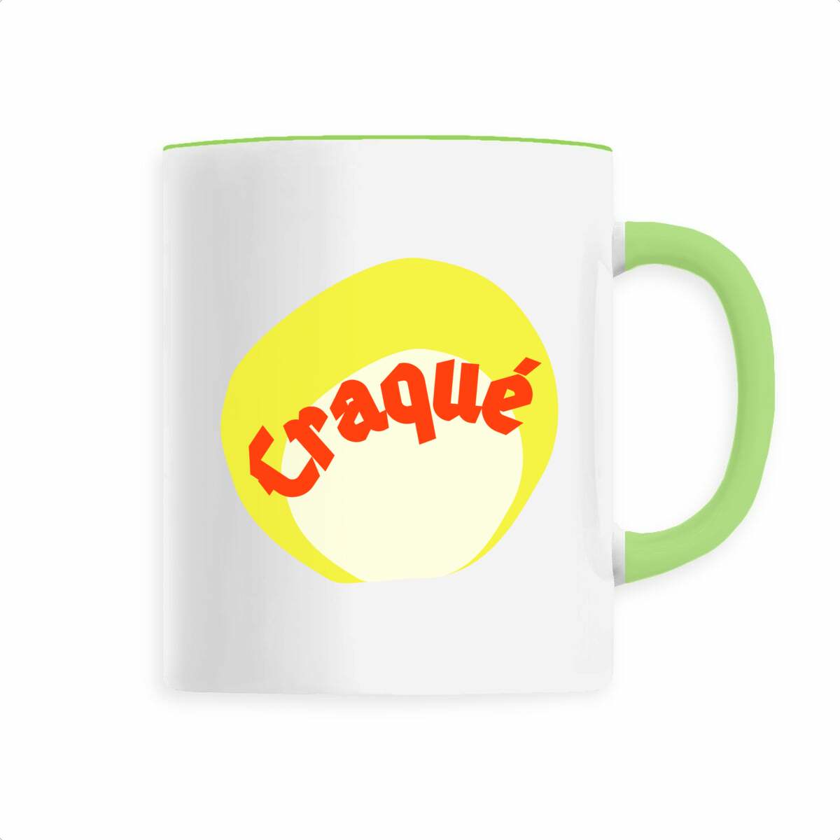 Craqué mug céramique anse colorée 6 coloris tampon rouge blanc jaune