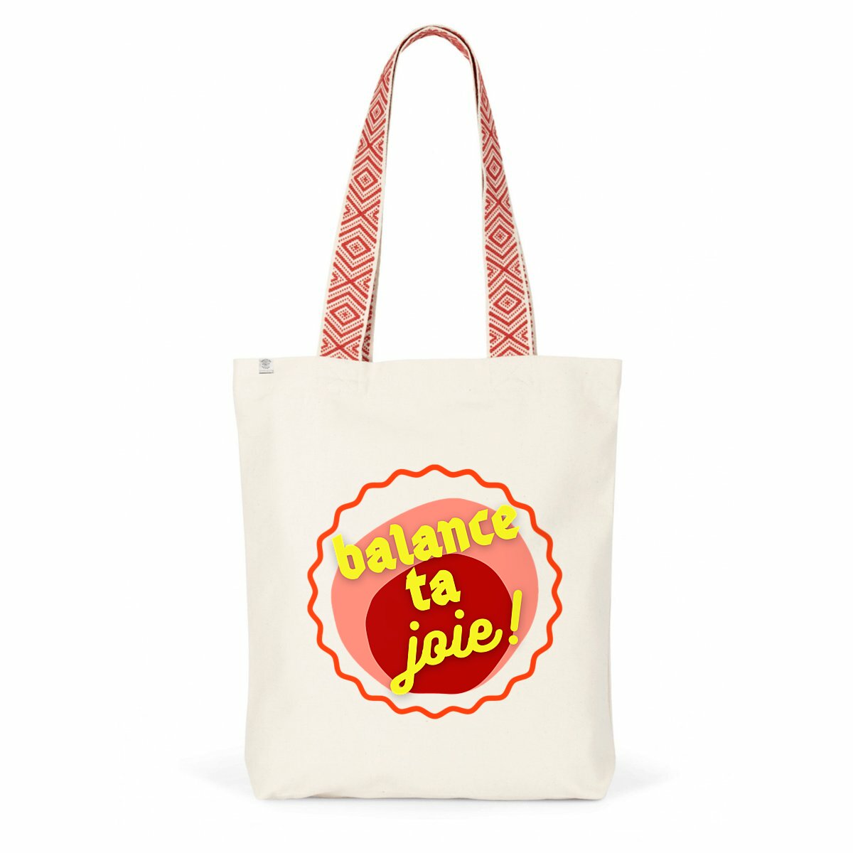 Balance ta joie ! Tote bag écologique anse en tissu 2 coloris - capsule bordeaux rose & écriture jaune 