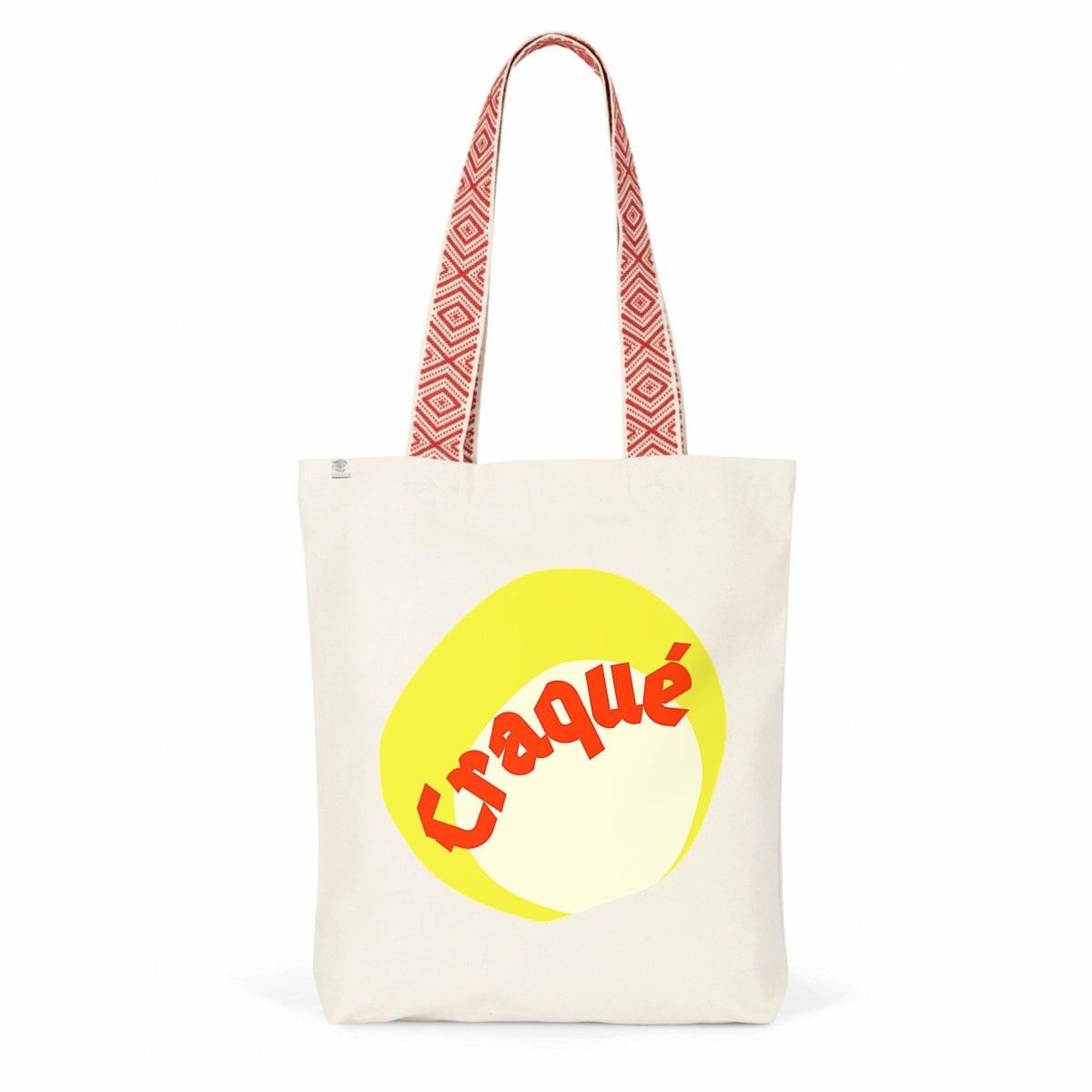 Craqué Tote bag écologique anse en tissu 2 coloris - tampon rouge blanc jaune