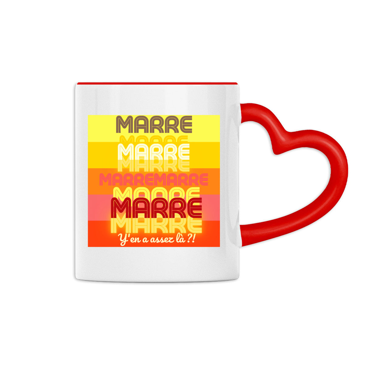 MARRE ? TAMPON SOLEIL ? Mug céramique à anse coeur 2 couleurs