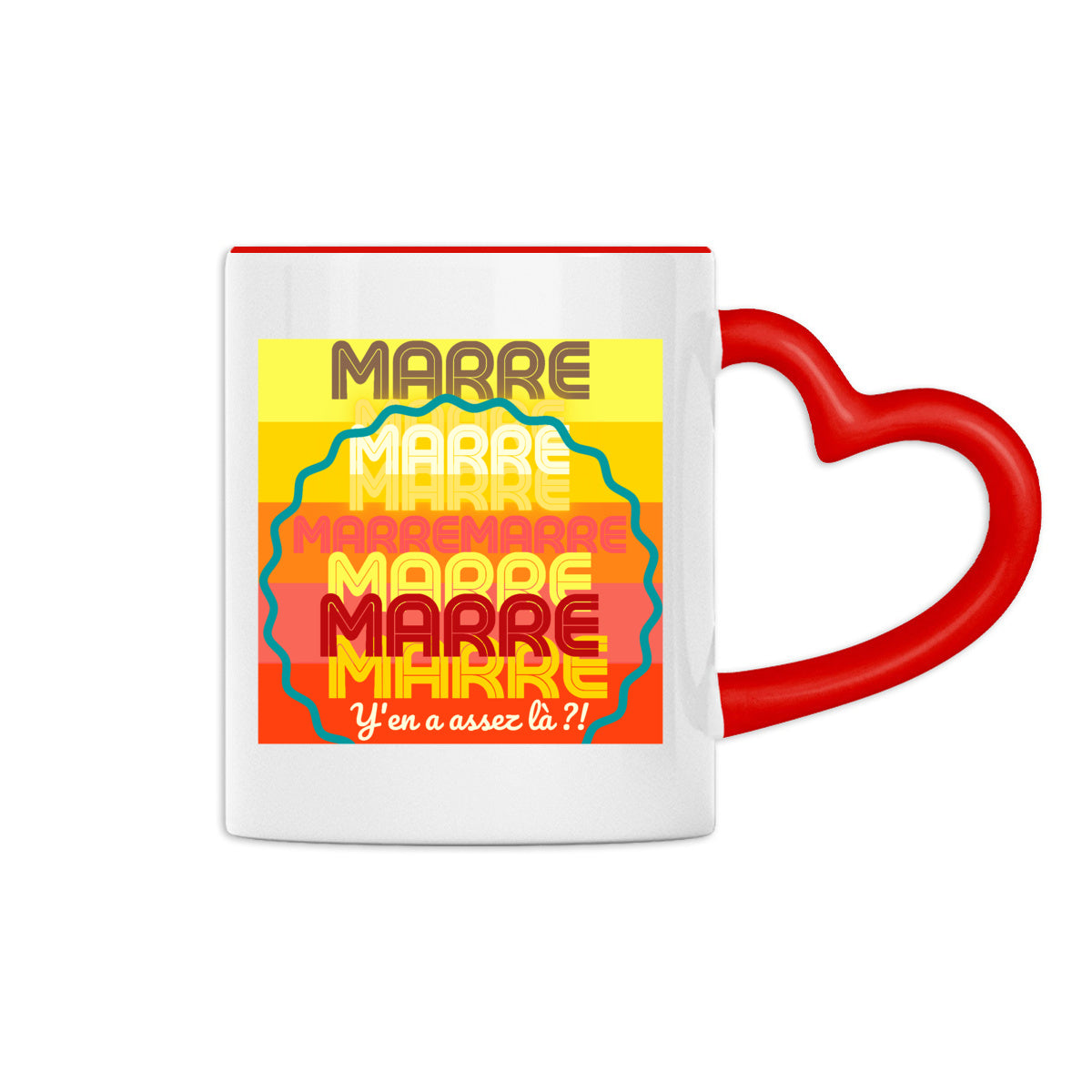 MARRE ? TAMPON SOLEIL ? Mug céramique à anse coeur 2 couleurs