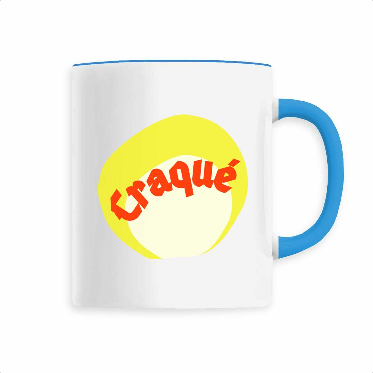 Craqué mug céramique anse colorée 6 coloris tampon rouge blanc jaune