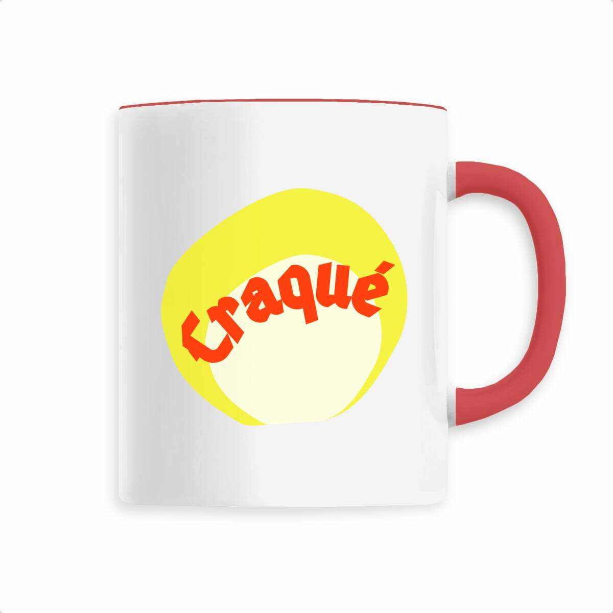 Craqué mug céramique anse colorée 6 coloris tampon rouge blanc jaune