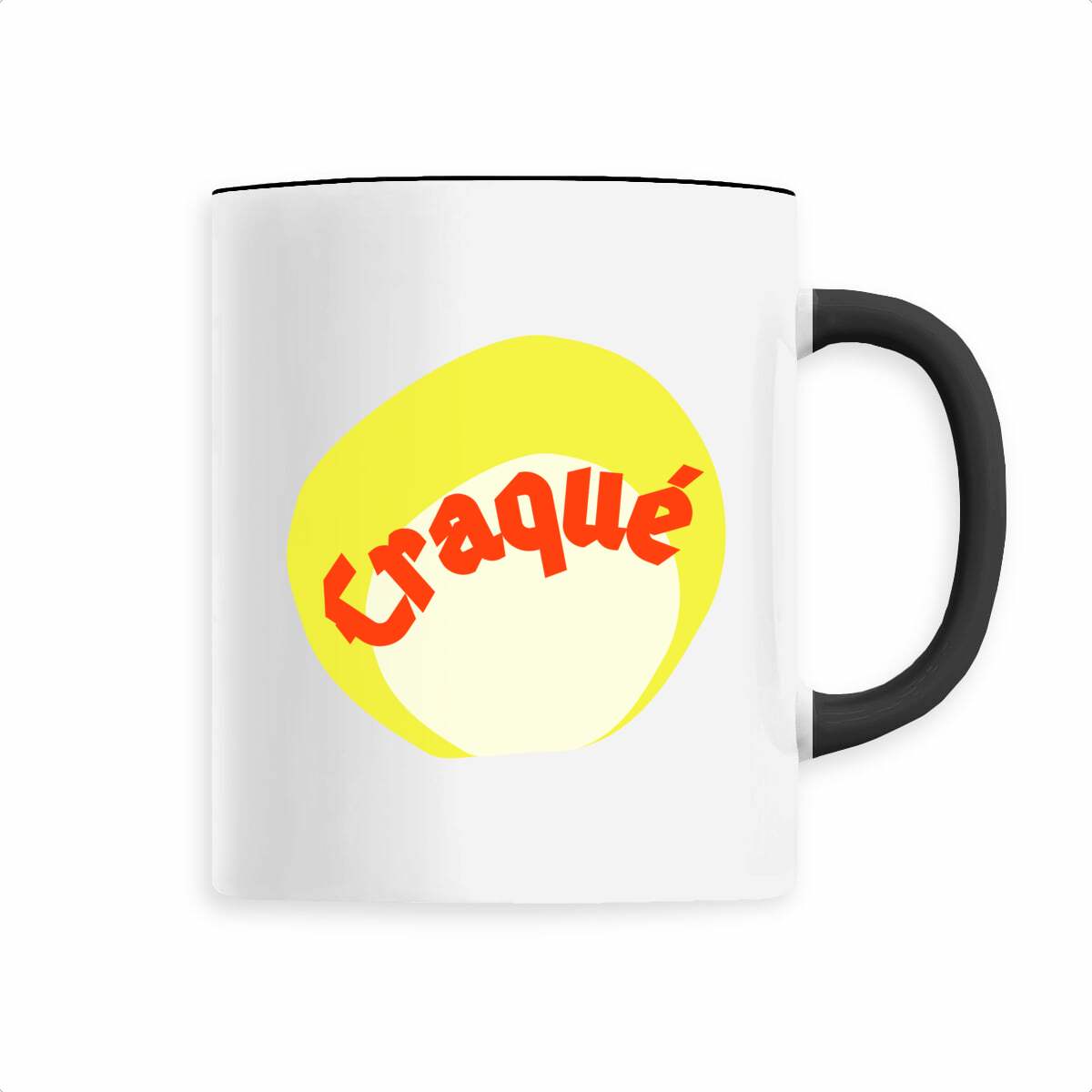 Craqué mug céramique anse colorée 6 coloris tampon rouge blanc jaune