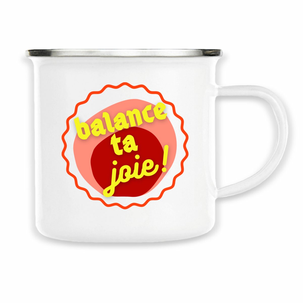 Balance ta joie ! Mug émaillé - capsule bordeaux rose & écriture jaune 