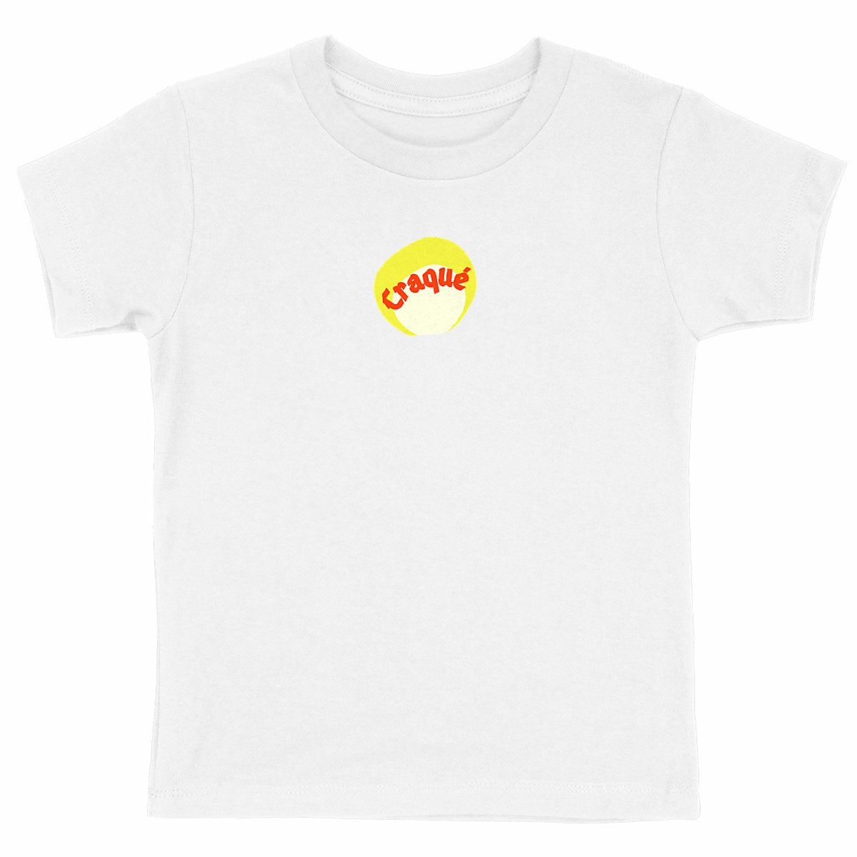 Craqué logo au centre T-shirt enfant écologique 5 coloris - tampon rouge blanc jaune