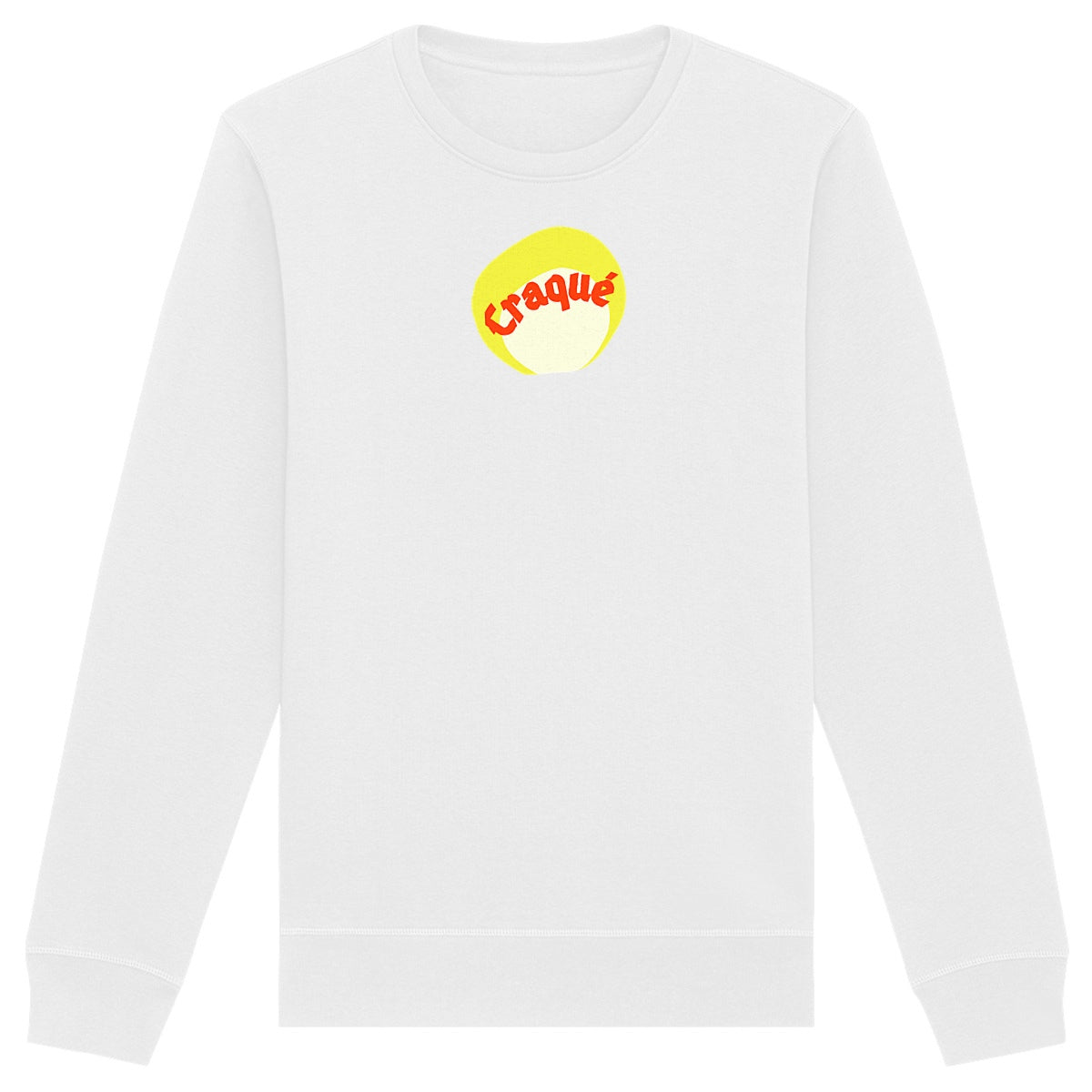 Craqué logo au centre Sweat écologique 5 coloris - tampon rouge blanc jaune