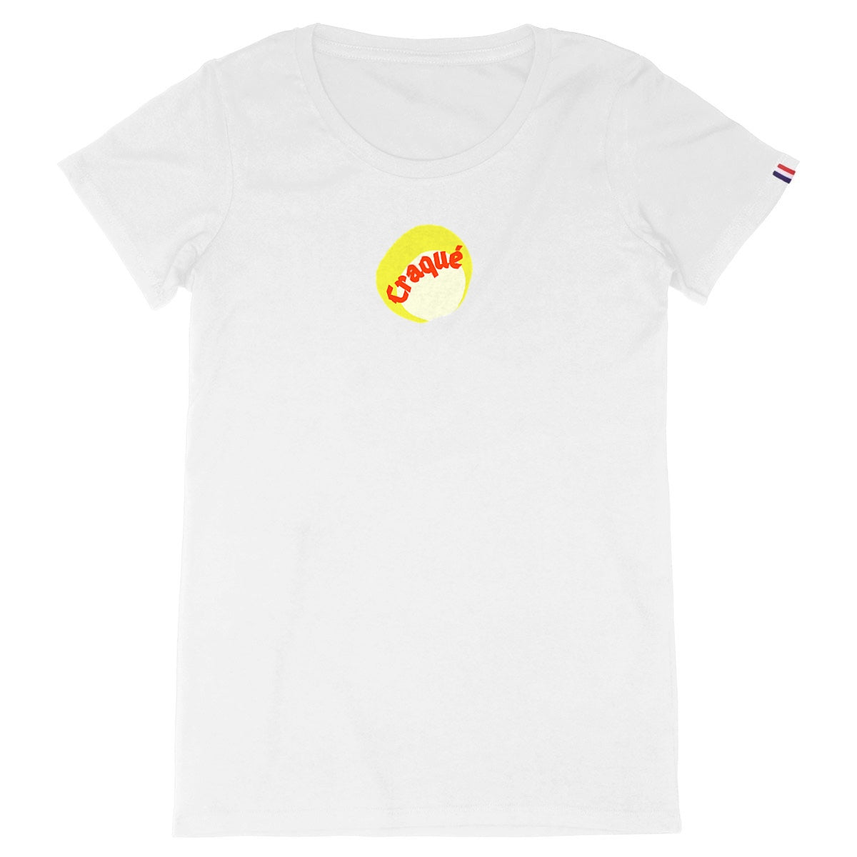 Craqué logo de côté T-shirt écologique Made in France - tampon rouge blanc jaune