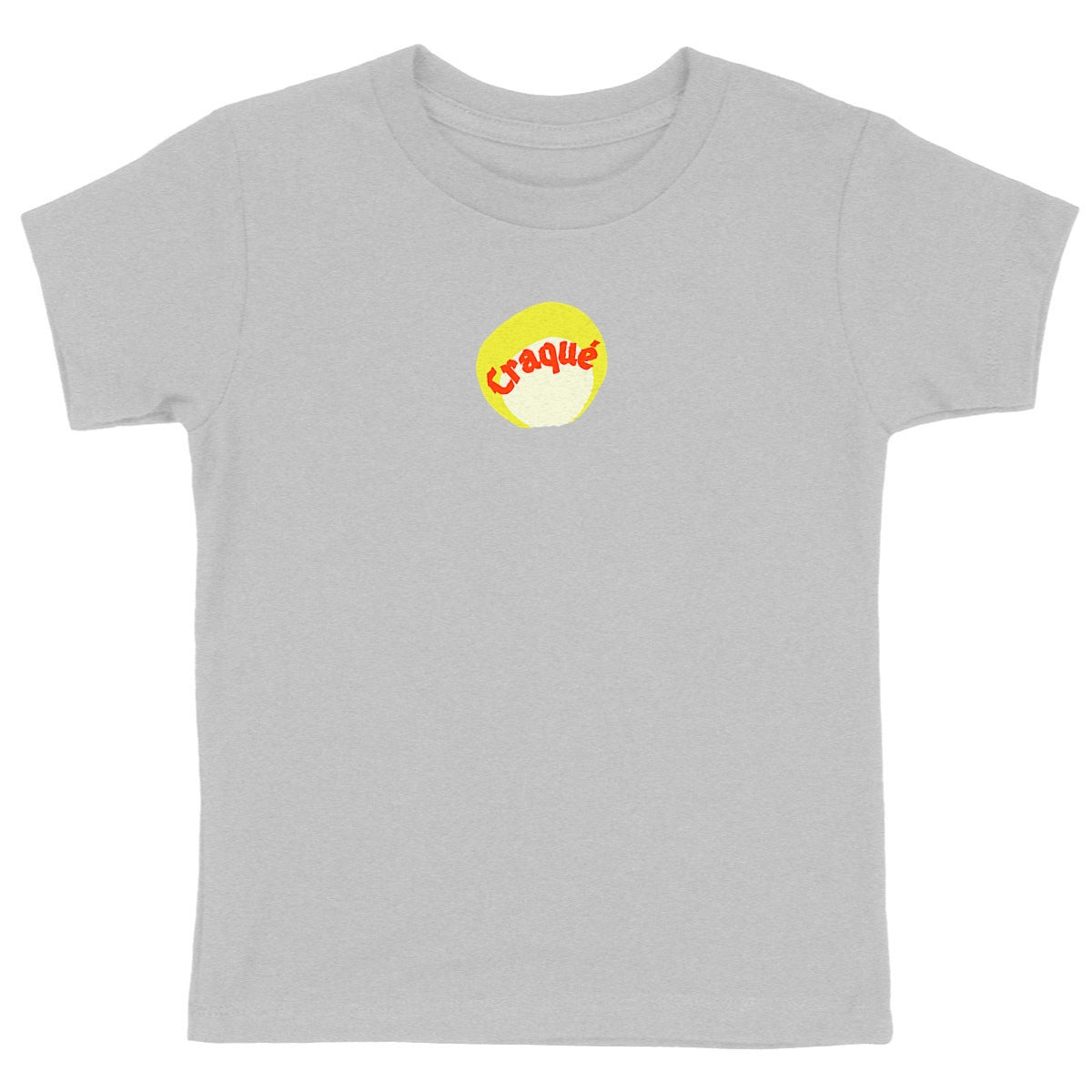 Craqué logo au centre T-shirt enfant écologique 5 coloris - tampon rouge blanc jaune