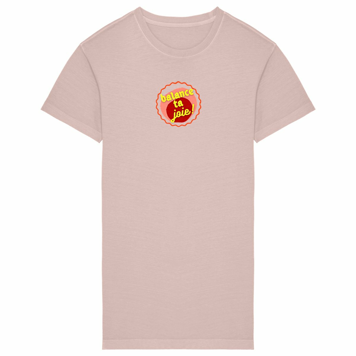 Balance ta joie ! Robe T-shirt écologique 3 coloris - capsule bordeaux rose & écriture jaune 